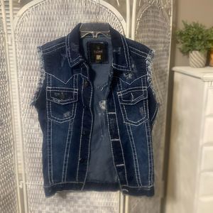 i-link Blue Demin Distressed Button Up Vest
